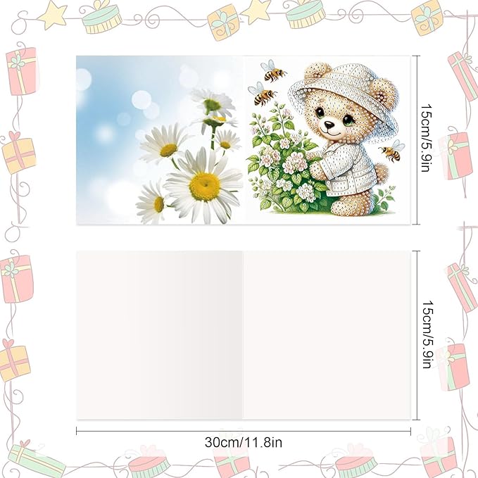 8 Packs Diamond Art Painting Greeting Cards Kit Special Shaped Diamond Art Greeting Cards with Envelope Arts Crafts for Christmas Birthday Thanksgiving Day Holiday (Bee Bear Butterfly Elf)