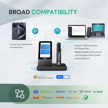 Yealink Wireless DECT Headset WH67,Office Single Ear (Mono) Bluetooth Headset to Desk Phone,Cell Phone and PC,Compatible with Zoom,RingCentral,8X8, Avaya,8H Talktime,394 ft Range
