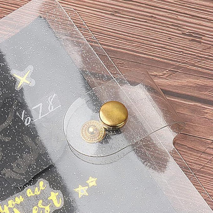 Glitter Powder PVC Binder Cover 6 Round Ring Binders Snap Button Closure Loose Leaf Folders Refillable Soft PVC Notebook Shell Protector (Gold 6 Rings, A7 Binder)