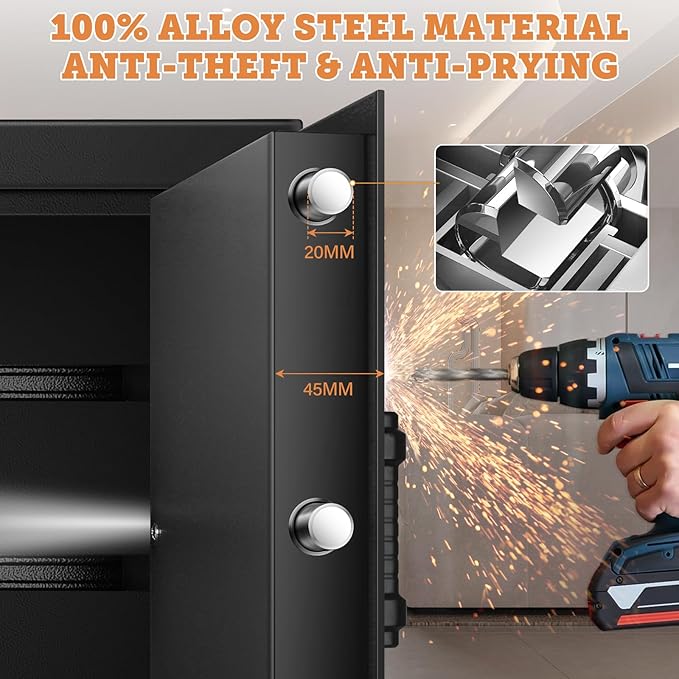 2.8 Cuft Home Safe Box with Fireproof Waterproof Bag, Large Security Digital Document Safes with LCD Keypad Keys, Anti-Theft Alert, Hidden Code Mode, Personal Combination Money Safe For Jewelry Office