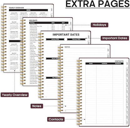 2026 Planner, Weekly and Monthly Calendar Planner, January 2026 - December 2026, Hardcover 2026 Calendar Planner Book with Tabs For Women & Men, Inner Pocket, Spiral Bound, Perfect for Office Home School Supplies - A4 (8.5" x 11"), Burgundy