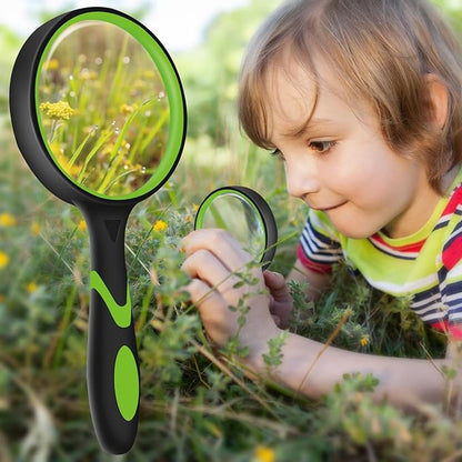 2 Pack 75mm 10X Handheld Magnifying Glass,Rubber Reading Magnifier for Kids Seniors, Suitable for Hobbies and Science