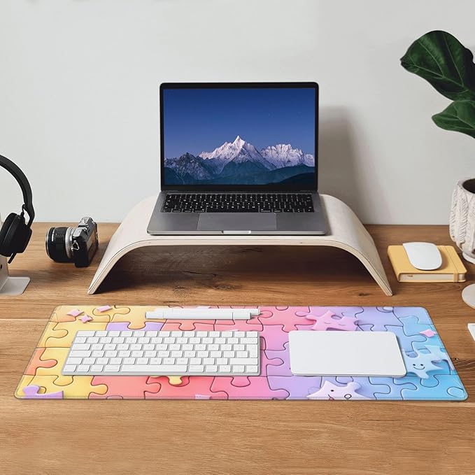 Gaming Mouse Pad Desk Pad,Extended Big Mouse Pad,31.5x11.8 Inch Long Computer Keyboard Mouse Mat Mousepad with 3mm Non-Slip Base and Stitched Edge for Gaming and Office… (Multicoloured Puzzle)