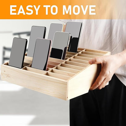 Wooden 30-Grid Cell Phones Storage Box Desktop Mobile Phone Holder Organizer for Office School Classroom (30-Grid)