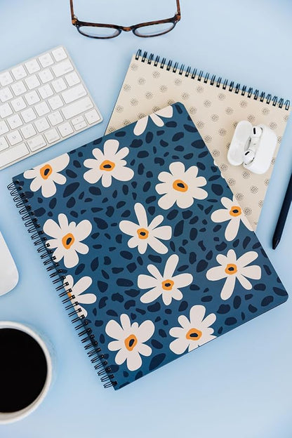 Steel Mill & Co Cute Large Spiral Notebook College Ruled, 11" x 9.5" with Durable Hardcover and 160 Lined Pages (Leopard Daisy)