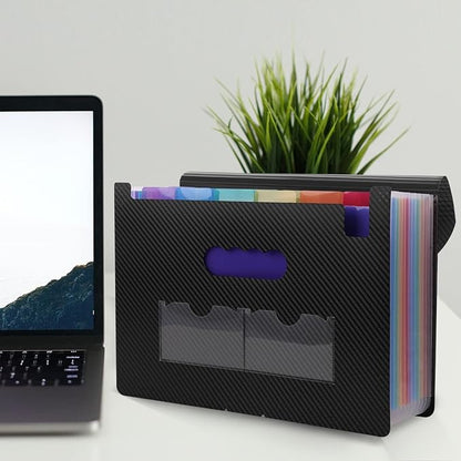 SKYDUE Accordion File Organizer, 12 Pockets File Folders, Letter Size Expanding File Folder with Colored Tabs and Expandable Cover, Portable Bill Receipt Organizer Black