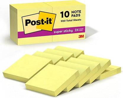 Post-it Super Sticky Notes, 10 Sticky Note Pads, 1.875 x 1.875 in., School Supplies, Office Products, Sticky Notes for Vertical Surfaces, Monitors, Walls and Windows, Canary Yellow