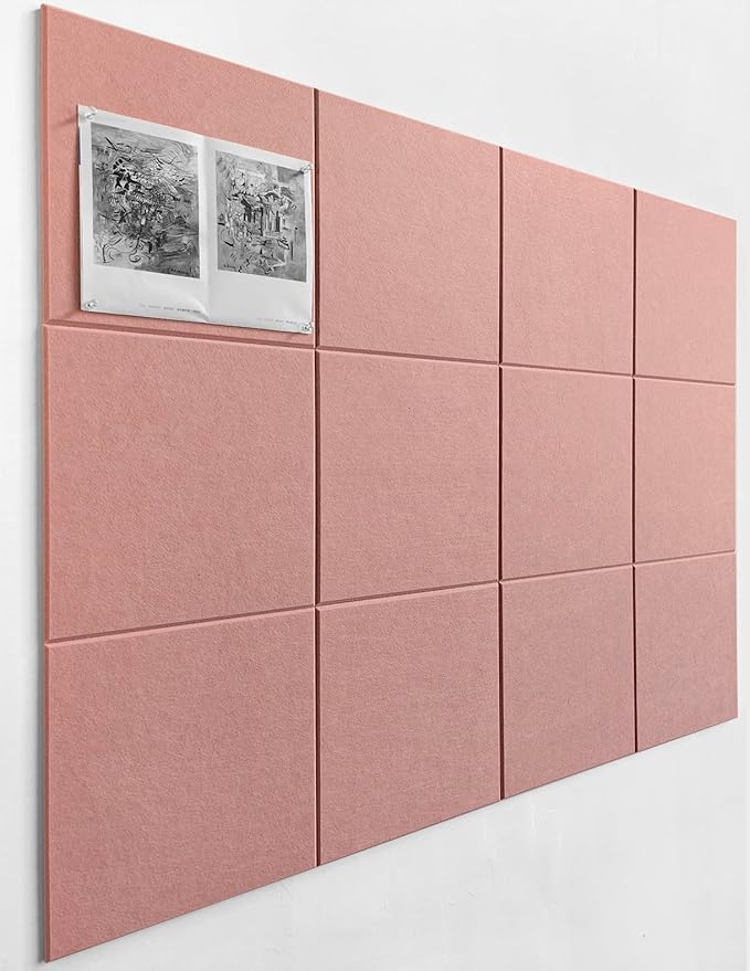 Large Cork Board Alternative - 47"x35" 12 Pack Felt Wall Tiles with Safe Removable Adhesive Tabs, Cork Wall Tiles Cork Board for Home Office Pin Board Tack Board 48 x 36 - Pink
