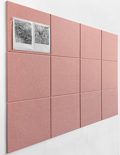Large Cork Board Alternative - 47"x35" 12 Pack Felt Wall Tiles with Safe Removable Adhesive Tabs, Cork Wall Tiles Cork Board for Home Office Pin Board Tack Board 48 x 36 - Pink