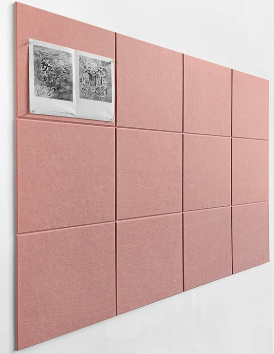 Large Cork Board Alternative - 47"x35" 12 Pack Felt Wall Tiles with Safe Removable Adhesive Tabs, Cork Wall Tiles Cork Board for Home Office Pin Board Tack Board 48 x 36 - Pink