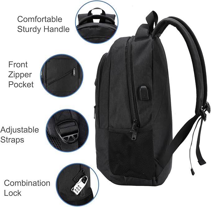 Laptop Backpack for Men, Anti Theft Backpack with USB Charging Port, 15.6 Inch Large Backpack for Travel Business (Black)