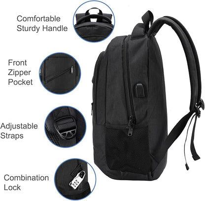 Laptop Backpack for Men, Anti Theft Backpack with USB Charging Port, 15.6 Inch Large Backpack for Travel Business (Black)