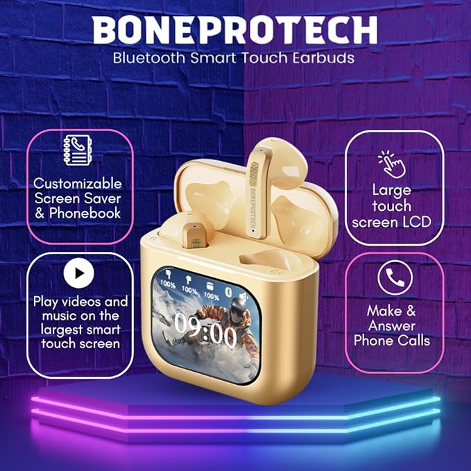 Premier Bluetooth Smart Touch Headset, Customizable Screen Saver, MP3 Player, Control Social Media, Calls, and Messeging Display. Advanced V5.3 Technologies (Red)