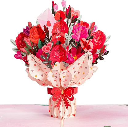 Paper Love 3D Pop Up Card, Love Flower Bouquet Pop-Up Cards, for Birthday, Anniversary, Mothers Day, Thank You, Get Well, All Occasion - 5" x 7" Cover - Includes Envelope and Note Tag