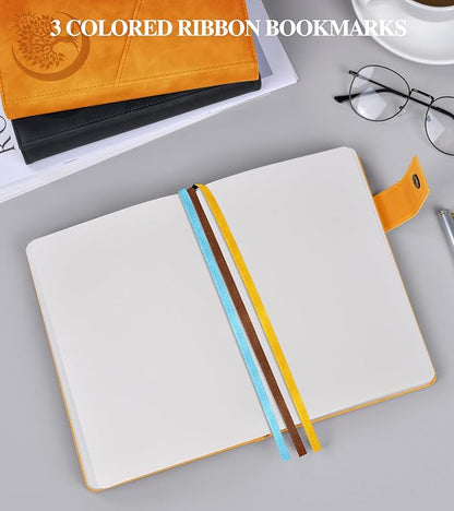 Blank Journal Notebook, A5 Hardcover Leather Sketchbook with 200 Pages Thick Blank Paper for Men Women, Unlined Drawing & Writing Journal, 5.9" x 8.4" Plain Notebook (yellow)