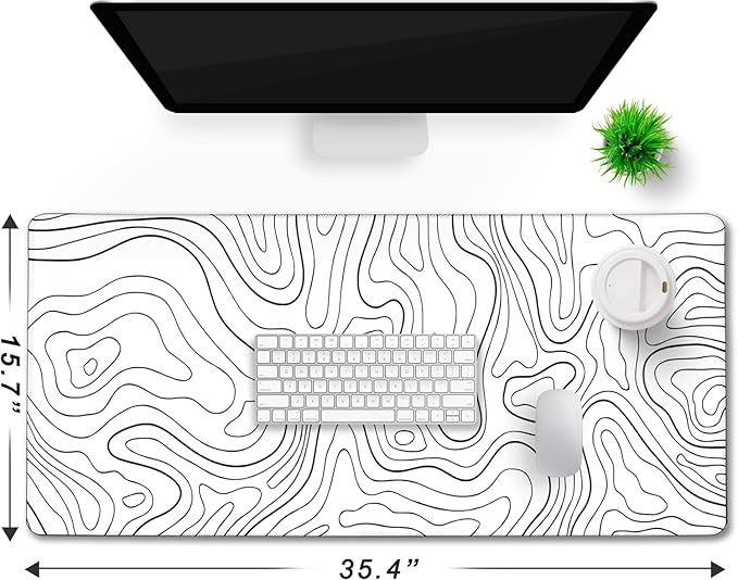 Large Mouse Pad, Big Desk Mat Large Office Desk Pad, Durable Extended Mouse Mat 35.4"x15.7" Computer Mousepad with Non-Slip Rubber Base & Stitched Edge for Home Office Work, Black Line