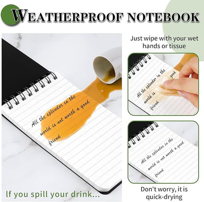 Waterproof Notebook, 4 Pack Top-Spiral Pocket Notepad, 3" x 5" Weatherproof NotePad, All Weather Police Pocket Notebook Little Memo Steno Note Pads for Outdoor Office School Recording, Black