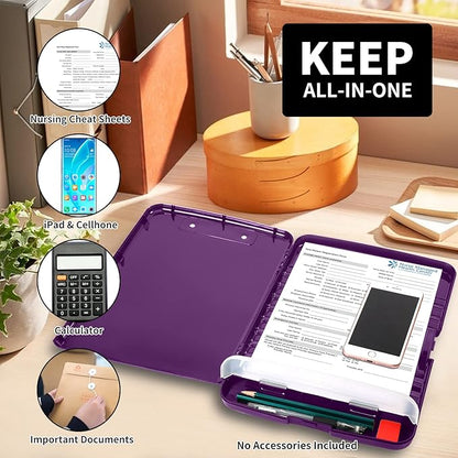Clipboard with Storage, Large Capacity Nursing Clipboards with Low Profile Clip, Heavy Duty Plastic Storage Clipboard with Pen Holder, Side-Opening, Multifunctional Clipboard Case for Writing