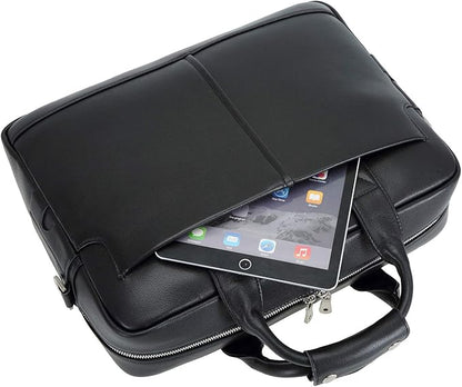 Polare Leather Briefcase for Men Business Travel Messenger Bags 15.6 Inch Laptop Bag YKK Metal Zipper