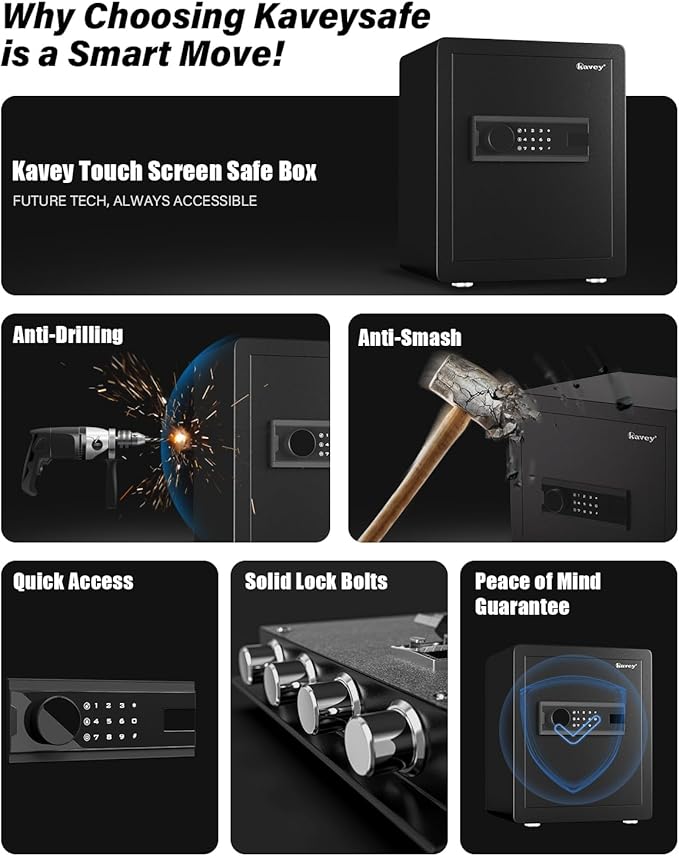 Kavey 2.0 Cub Safe Box, Home Safe with Backlit Touch Screen Keypad and Dual Alarm System, Money Safe With Mute Function and LED Light, Safe for Home Hotel Office