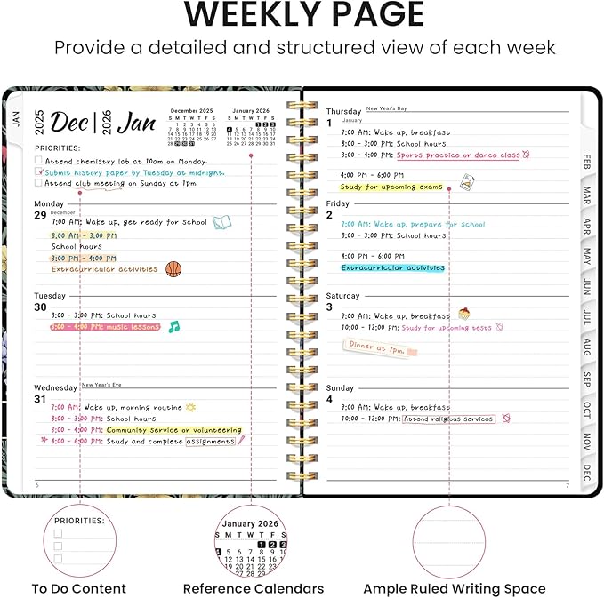 2026 Planner, Aesthetic Weekly and Monthly Planner for Women, Jan 2026 to Dec 2026, Hardcover 2026 Calendar Book with Monthly Tabs, Inner Pocket, Perfect for Office Home School - A4 (8.5" x 11"), Symmetrical Tapestry