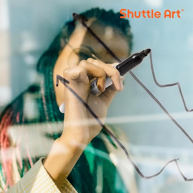 Shuttle Art Dry Erase Markers, 16 Pack Black Whiteboard Markers,Fine Tip Dry Erase Markers for Kids,Perfect for Writing on Whiteboards, Dry-Erase Boards,Mirrors,Calender,School Office Supplies