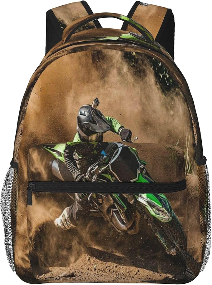 Motocross Dirt Bike Backpack Travel Laptop Backpacks Ruckasck Book Bags School Bag for Boys Girls Kids Childrens Teenager Men Women