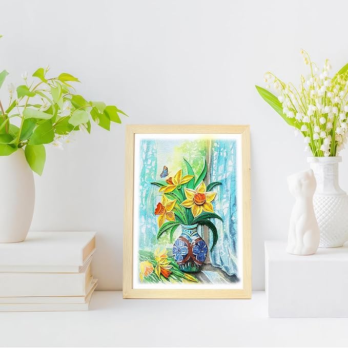 KingKraft Daffodils Flower Quilling Card, Handcrafted Greeting Card for All Occasions, Birthday Card for Mom, Thinking of You, Get Well, Anniversary, Valentines Day, Mothers Day Card, Blank Inside