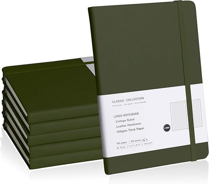 Lined Journal Notebook, 6Pack(Olive Green), 160 Pages, Medium 5.7 inches x 8 inches - 100 gsm Thick Paper, Hardcover