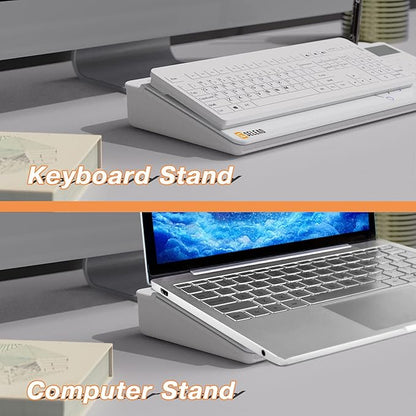 SELEAD Desktop Glass Whiteboard with Calculator & Built-in Mirror, Dry Erase White Board Computer Pad Keyboard Stand with Organizer Drawer, Desk Accessories for Home, School, Office