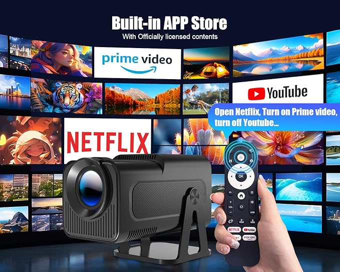[Netflix-Licensed] Magcubic Projector with Wifi and Bluetooth,Auto Keystone Correction, Voice Asssistant,Smart Projector with Various Officially TV App Built in, HY320 NTV (Black)