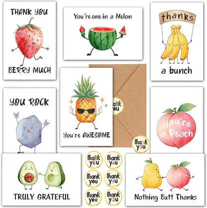 32 Funny Thank You Cards wtih Envelopes & Stickers,Fun Greeting Note Cards 4 x 6 in,Bulk Boxed Set Assortment for Employee Teachers Friends Business Coworker Gratitude Appreciation