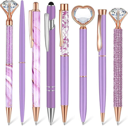 Supervitae 8 Pcs Ballpoint Pen for Women Fancy Gifts for Journaling Liquid Sand Glitter Black Ink Pens Bridal Shower Gifts for Wedding Women Office Desk School Stationery Supplies(Purple)