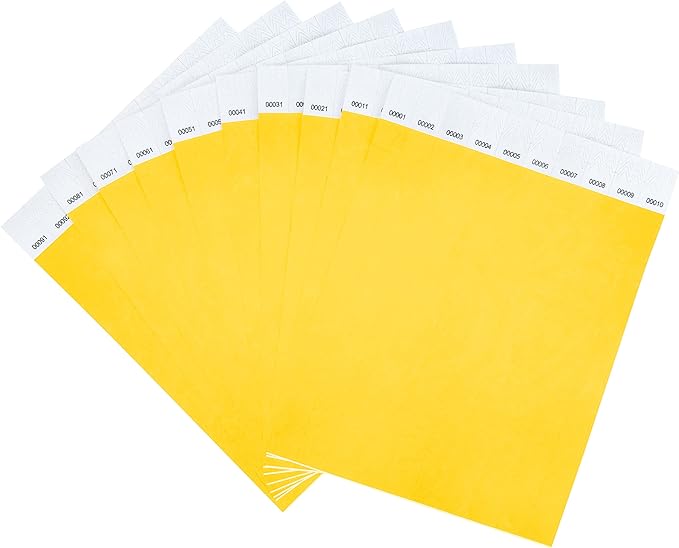 100 Pcs Wristbands, 1-100 Consecutive Numbers Waterproof Tearproof and Printable Wrist Straps Admission Bracelets Tickets (Neonyellow)