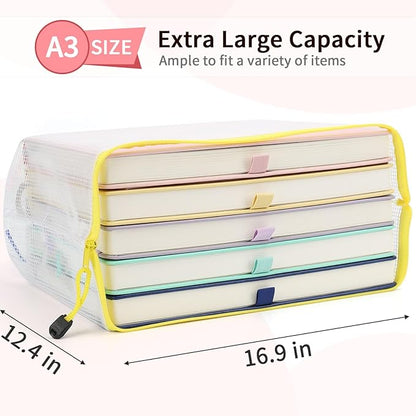 Umriox Zipper Pouch, 16.9x12.4 in (12 Colors, 12 Packs), Extra Large Zipper Bags, Waterproof Zipper Pouches for Office Supplies, Puzzles, Board Game Storage & Cross Stitch Projects