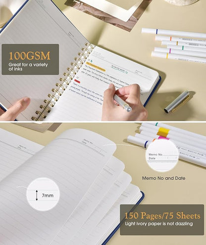 Lined Spiral Journal Notebook, A5 Hardcover Spiral Journals for Women Men, 150 Numbered Pages Spiral Bound Notebook, 100 GSM College Ruled Notebooks for Writing Note Taking 5.75" x 8.38", Navy Blue