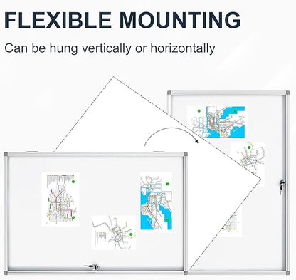 Lockable Magnetic Enclosed 36x24 inches Dry-Erase whiteboard, Tamper-Resistant Wall-Mounted Display whiteboard, Aluminum-Framed Window whiteboard (White)