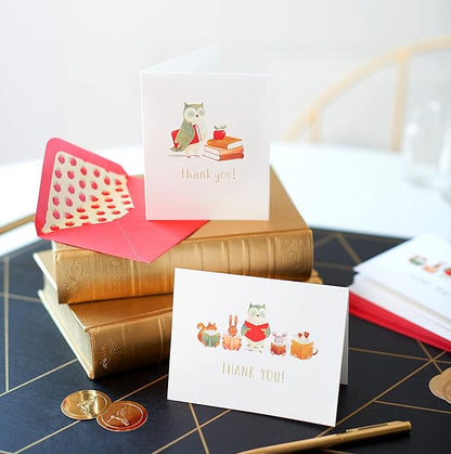 Papyrus Teacher Thank You Cards, Animals and Books (20-Count)