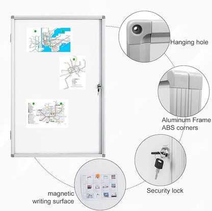 Lockable Magnetic Enclosed 36x24 inches Dry-Erase whiteboard, Tamper-Resistant Wall-Mounted Display whiteboard, Aluminum-Framed Window whiteboard (White)