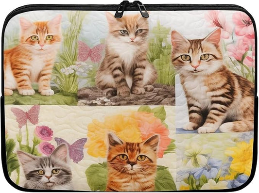 Cat Floral Printed Computer Case Bag for Girls Boys, Washable 12 Inch Laptop Bag Carrying Case Cute Laptop Briefcase Neoprene with Zipper, Compatible with Various Computers