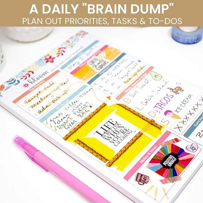 bloom daily planners Daily Planning System Tear Off to-Do Pad - Undated Checklist Notepad Organizer with Perforated Sheets - 6" x 9" (Floral Dots)