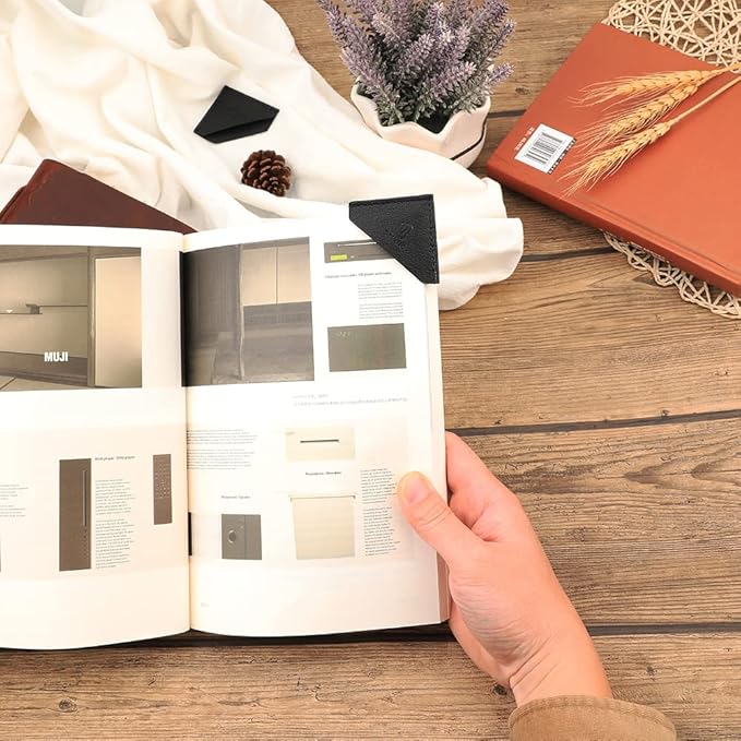 3/6 Pieces Leather Bookmarks Handmade Page Marker for Men Women, Faux Leather Page Clips Corner Book Markers for Reader Gift for Writers Bookworm Book Lovers (06-Pack1)