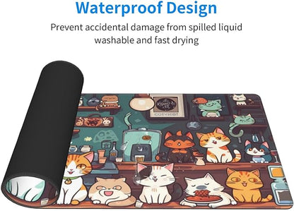 Gaming Mouse Pad Desk Pad,Extended Big Mouse Pad,31.5x11.8 Inch Long Computer Keyboard Mouse Mat Mousepad with 3mm Non-Slip Base and Stitched Edge for Gaming and Office… (cat)