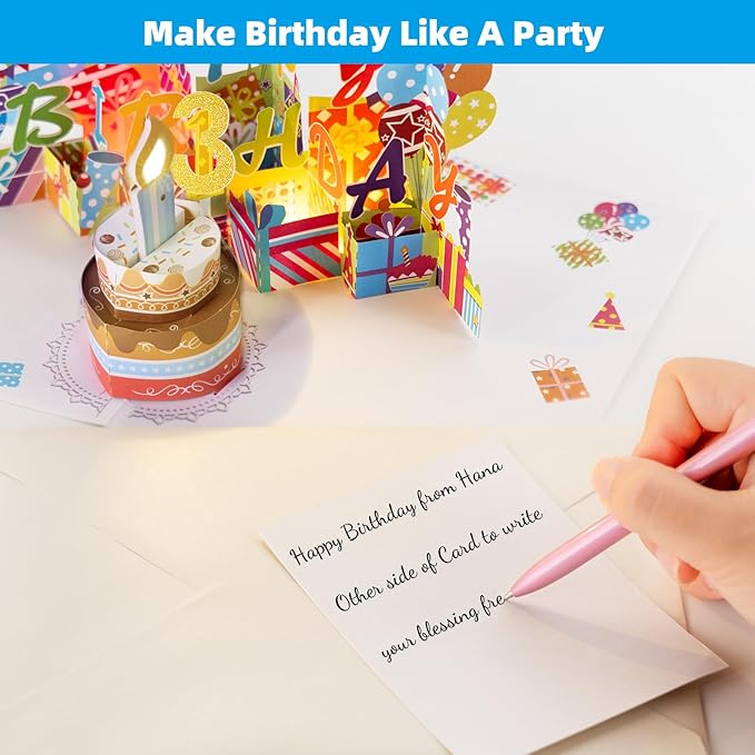 Gumry 3RD Musical Birthday PopUp Card, Blowable Colorful Light Candle 3D Cards with Song, Applause Cheers Sound, Greeting Cards Birthday Gifts Decorations for Daughter Son Turning 3 Years Old