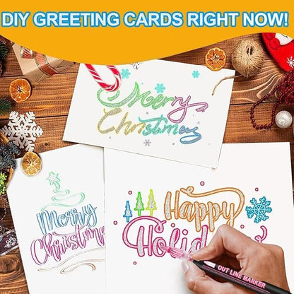 Shimmer Markers Double Line Outline Markers, 24 Colors Squiggles Shimmer Outline Markers Pen Set for Drawing Art School Supplies, Glitter Markers Set for Cards Lettering, Gift for 4-12 Year Old Girl