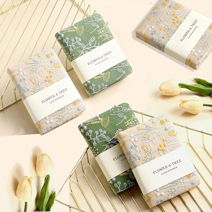 Embroidered Pocket Notebook for Women, A6 Mini Cloth Journal, Hardcover, 264 Pages, 4x6 Small Lined Notebook & Sketchbook, Beautiful Diary, Little Notepad, Apricot Yellow.