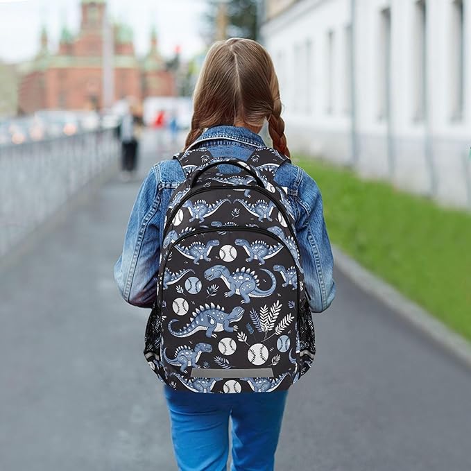 MNSRUU Laptop Backpack with Chest Strap, Dinosaur Baseball Cartoon School Backpack, Travel Hiking Backpack for Boys Girls Teen Adult, Rucksack, Knapsack