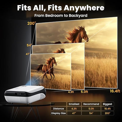 HAPPRUN Projector, Native 1080P Bluetooth Projector, Portable Outdoor Movie Projector, Full HD Mini Projector with Speaker for Home Bedroom, Compatible with Smartphone,HDMI,USB,AV,Fire Stick,PS5