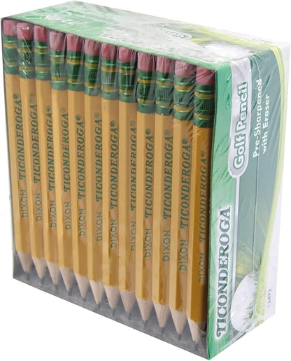 Ticonderoga Golf Pencils With Erasers, #2 HB Lead, Yellow, Pack Of 72