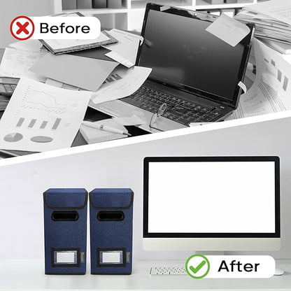 BALEINE File Organizer Box with Lid, Collapsible File Folder Organizer with Plastic Slide, Hanging File Folder Box for Office Document Storage (1 Pack, Blue, S)